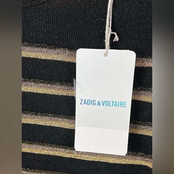 Zadig & Voltaire Sweater Miss Stripes black and gold metallic Sweater. NWT XS - Picture 11 of 11